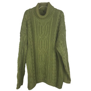 Isda & Co Turtleneck Cable Knit Fisherman Sweater 100% Cotton Green Size Large